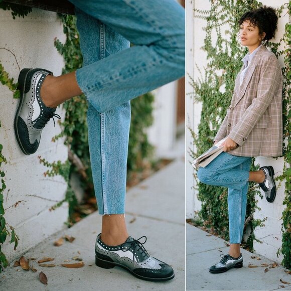 Office of Angela Scott Mr. Doubt Wingtip Brogue Silver Black Leather Oxford 36.5 - Picture 2 of 16